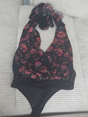 Free People Floral Halter Bodysuit